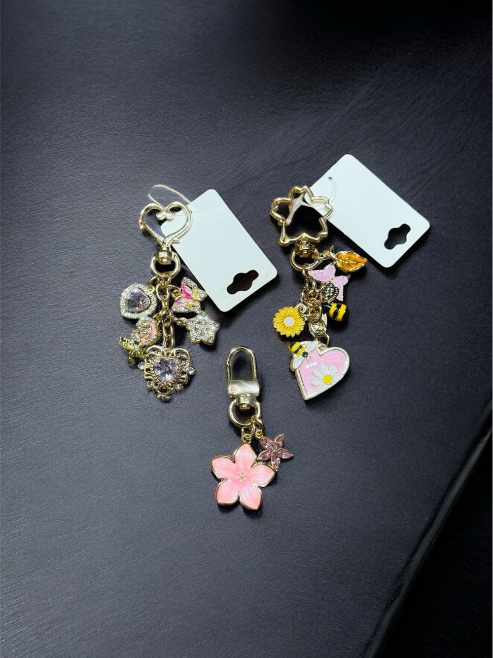 Gold Enamel Charms Keychains ( Set of 3 )